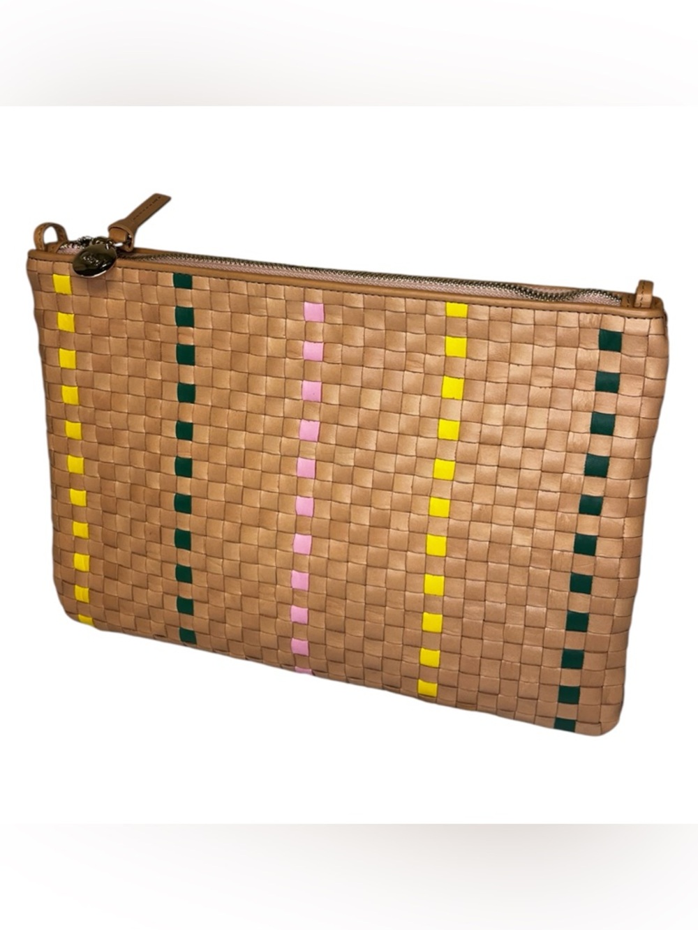 Clare V Woven Rainbow Stripe Leather Clutch Bag